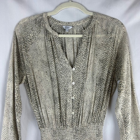 Rails Jasmine Cream Snakeskin Print Smocked Waist V Neck Mini Dress Size XS XS - Picture 3 of 11